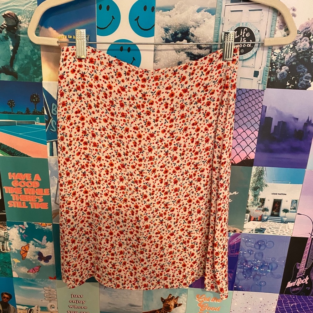 Brandy Melville White Skirt with Red Floral